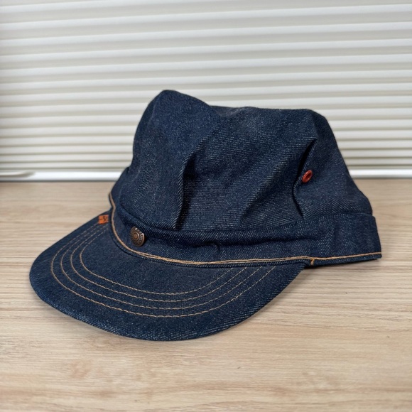 70s Vintage Levis Orange Tab Denim Conductor Hat - Picture 2 of 5